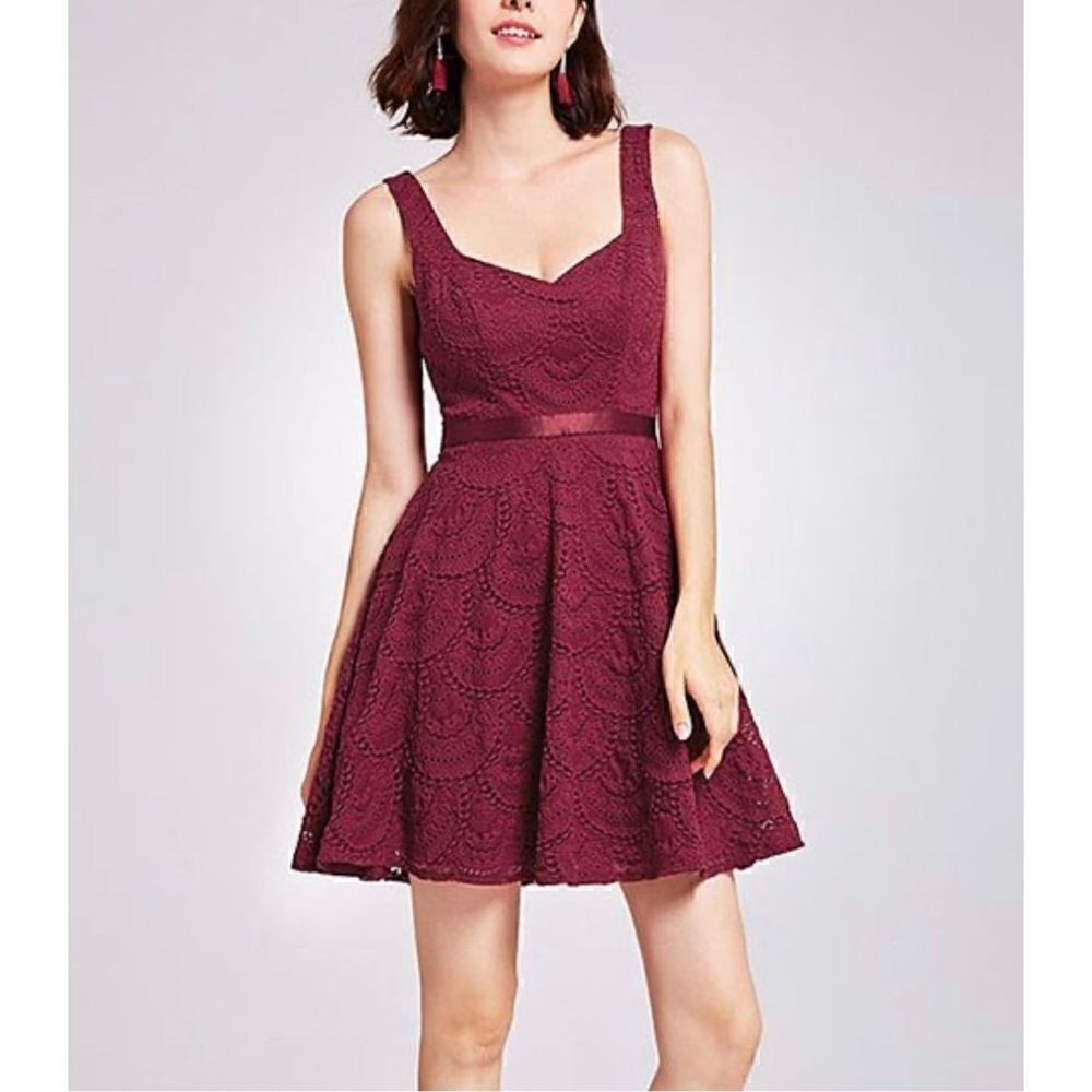 Alisa Pan Burgundy Lace Fit & Flare Dress Size 8
